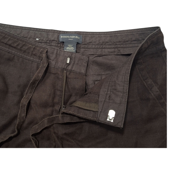 Y2K Banana Republic Womens Brown 100% Linen Shorts Sz 2 Draw String - Picture 4 of 11